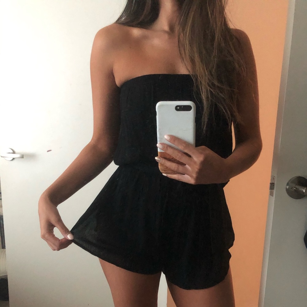 Black strapless romper